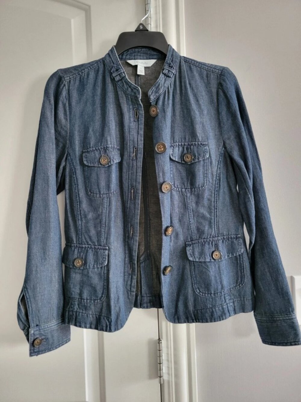 Relativity Stretch Women Small Denim Jacket Button BLUE Short Collar 4 Pockets
